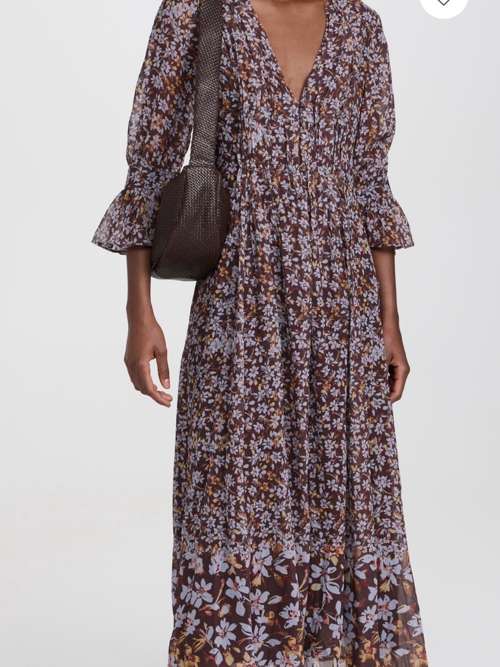OPT Millie Dress Brown Floral Maxi Dress with Lilac Blooms